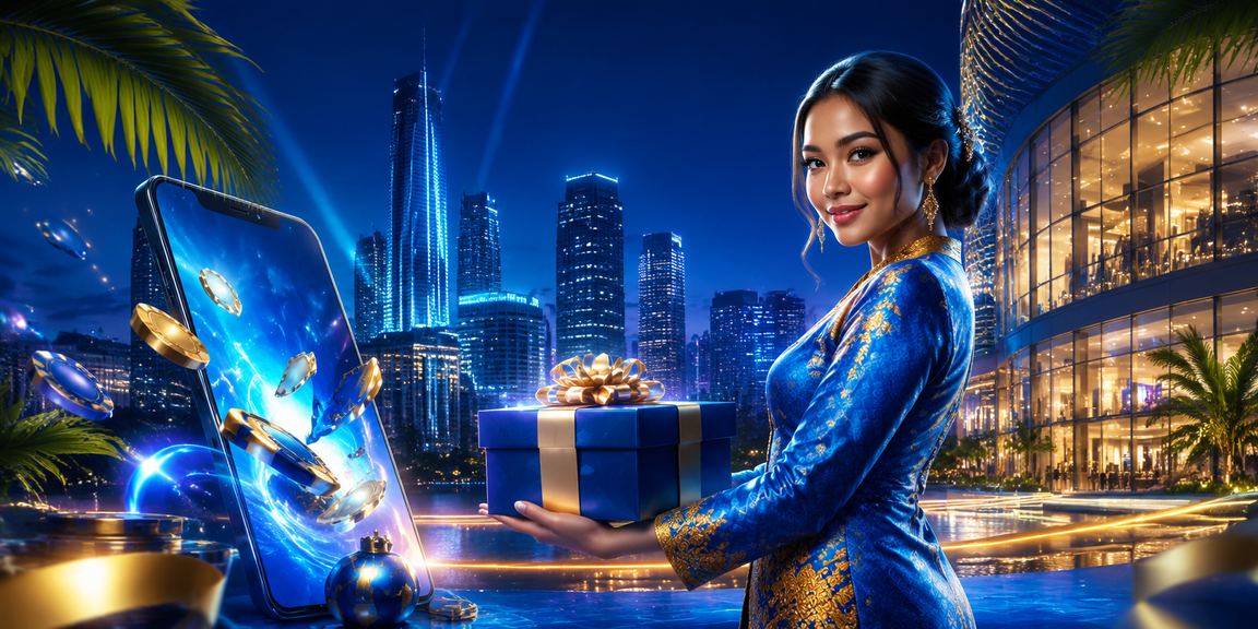 Female mobile casino player in baju kurung enjoying promotions in Kuala Lumpur