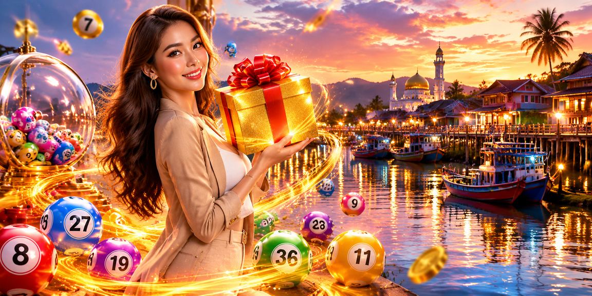A vibrant Malaysian lottery entertainment atmosphere with lively, colourful local flair